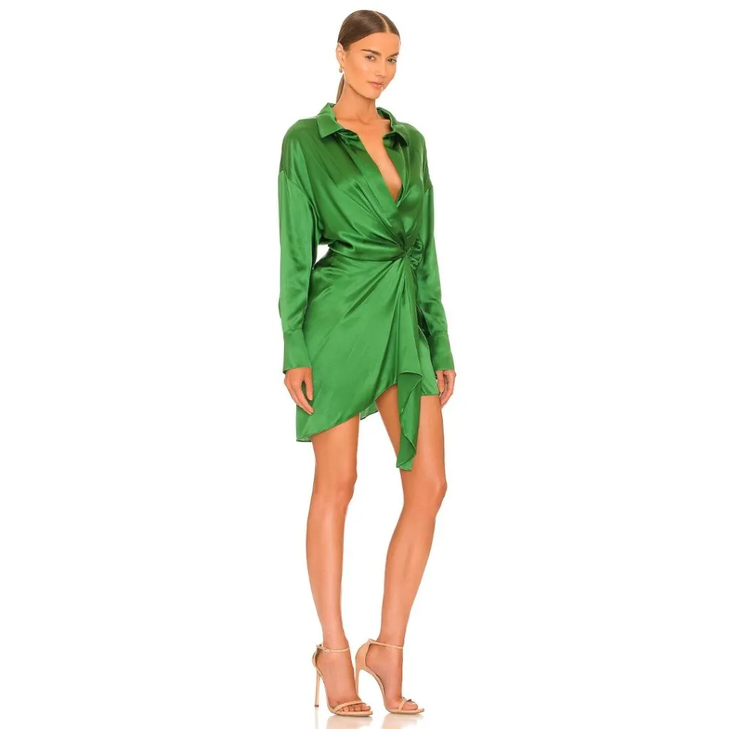 NWT SER.O.YA Demi Silk Shirt Dress in Emerald Amazon Green Size M Size M - Image 2