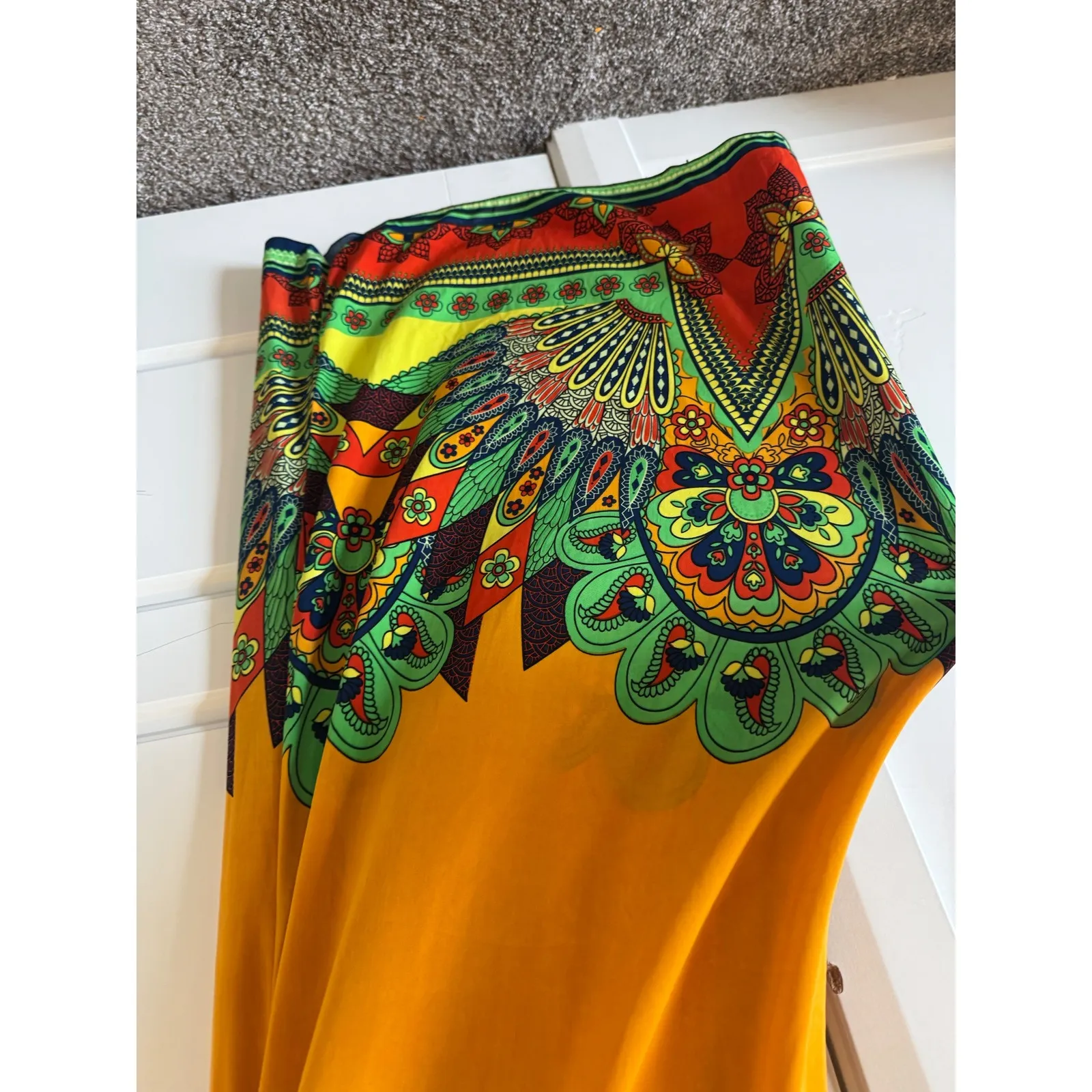 Ace Fashion Womens Long Yellow Floral Paisley Sleeveless Maxi Dress sz L Boho - Image 5