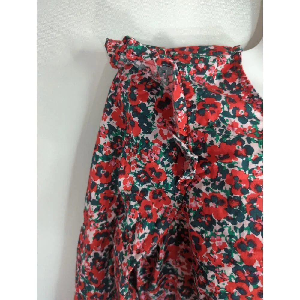 J.‎ Crew Cotton-Blend Poplin Ruffle Top Red Ditsy Floral Bohemian Womens XS - Image 4
