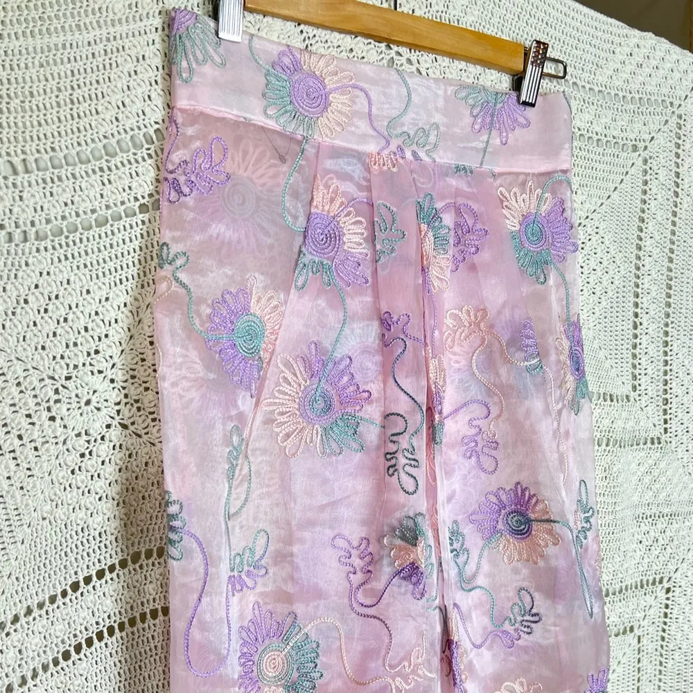 NWOT Designer Natali Women’s Maxi Skirt Sz Small Pink Floral Embroidered Overlay - Image 3