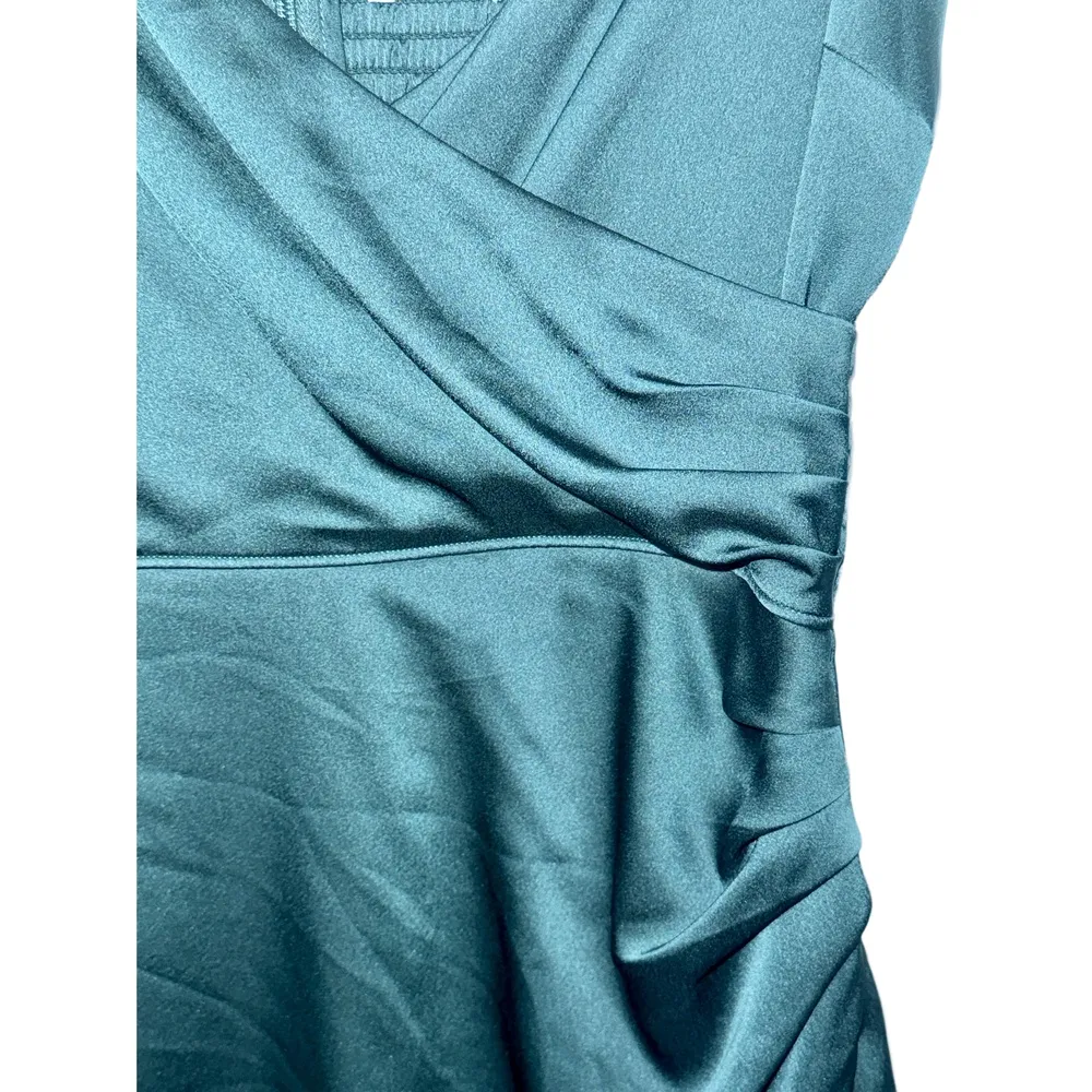 Abercrombie & Fitch Emerald Green Satin Ruched V-Neck Mini Dress Womens Size S - Image 3