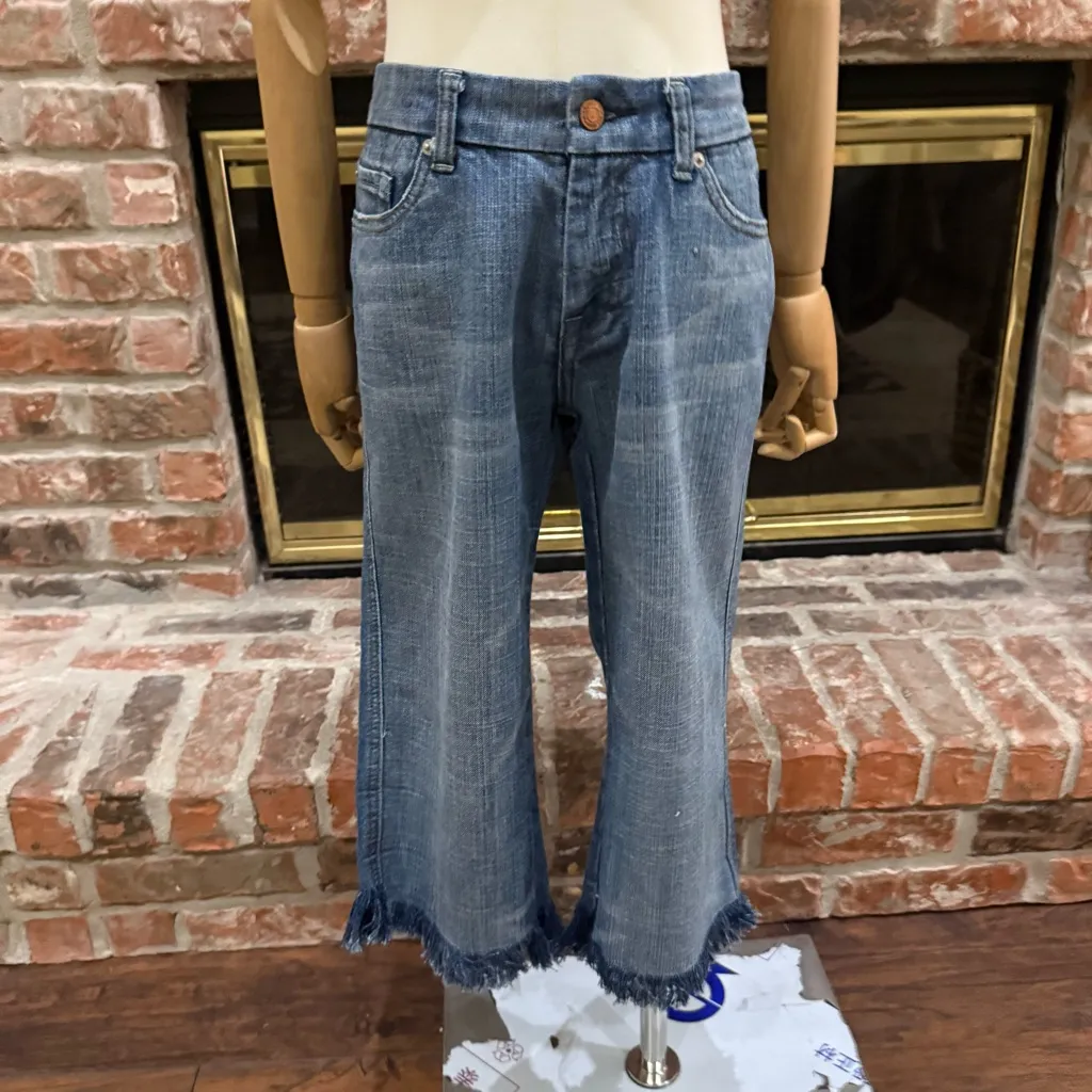 7 For All Mankind Rhinestone Pocket Flare Wide Leg Capris w/ Frayed Hem /29/ EUC - Image 2