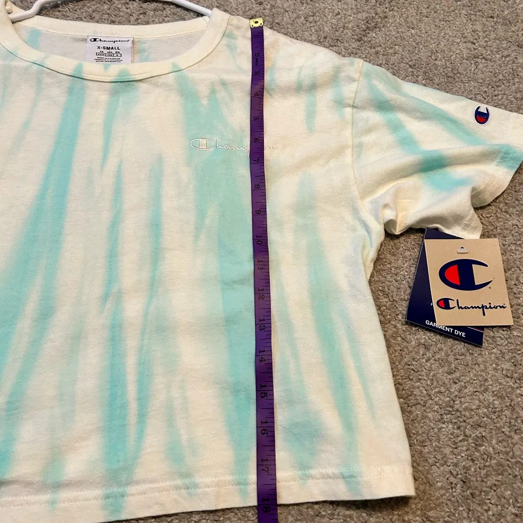 Champion tie dye‎ crop top XS new with tags blue and cream - Image 6