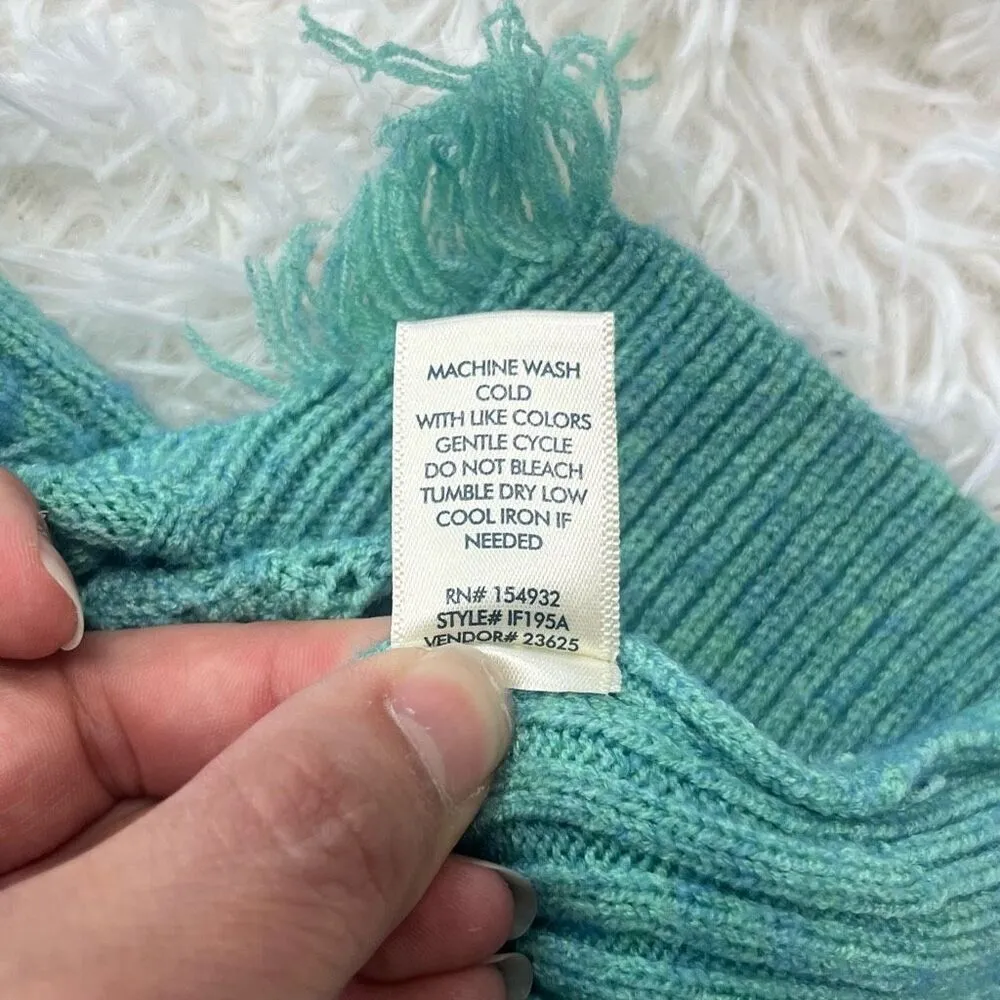 BKE Distressed Turtleneck Drop Shoulder Sweater Size Large Marled Teal Knit - Image 8