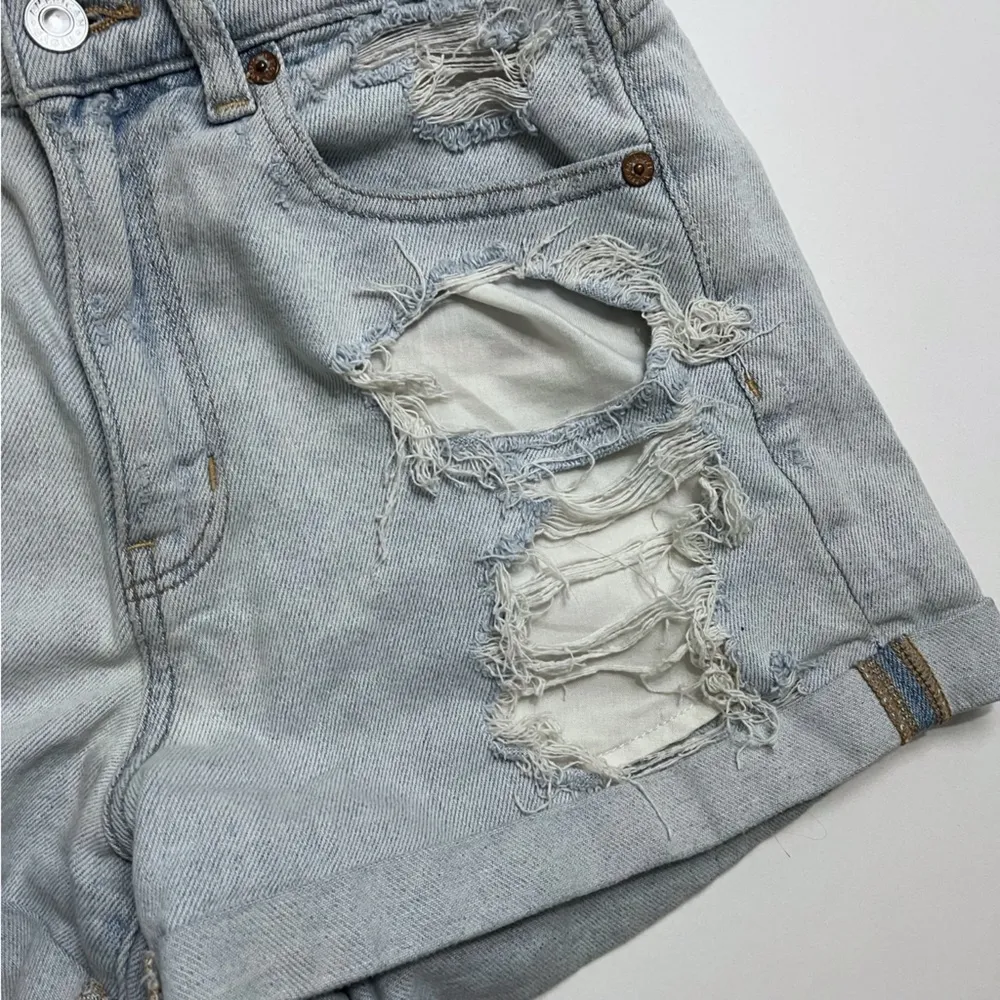 American Eagle Outfitters • Light Wash Destructed Mom Shorts - Image 2