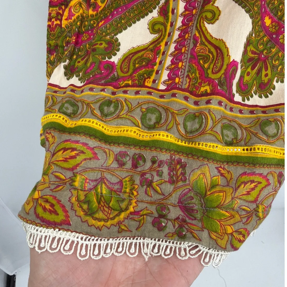 Dish Deena Tunic Dress Sz L Embroider Paisley Festival Indian Folk Hippie Earthy Tan Size L - Image 6