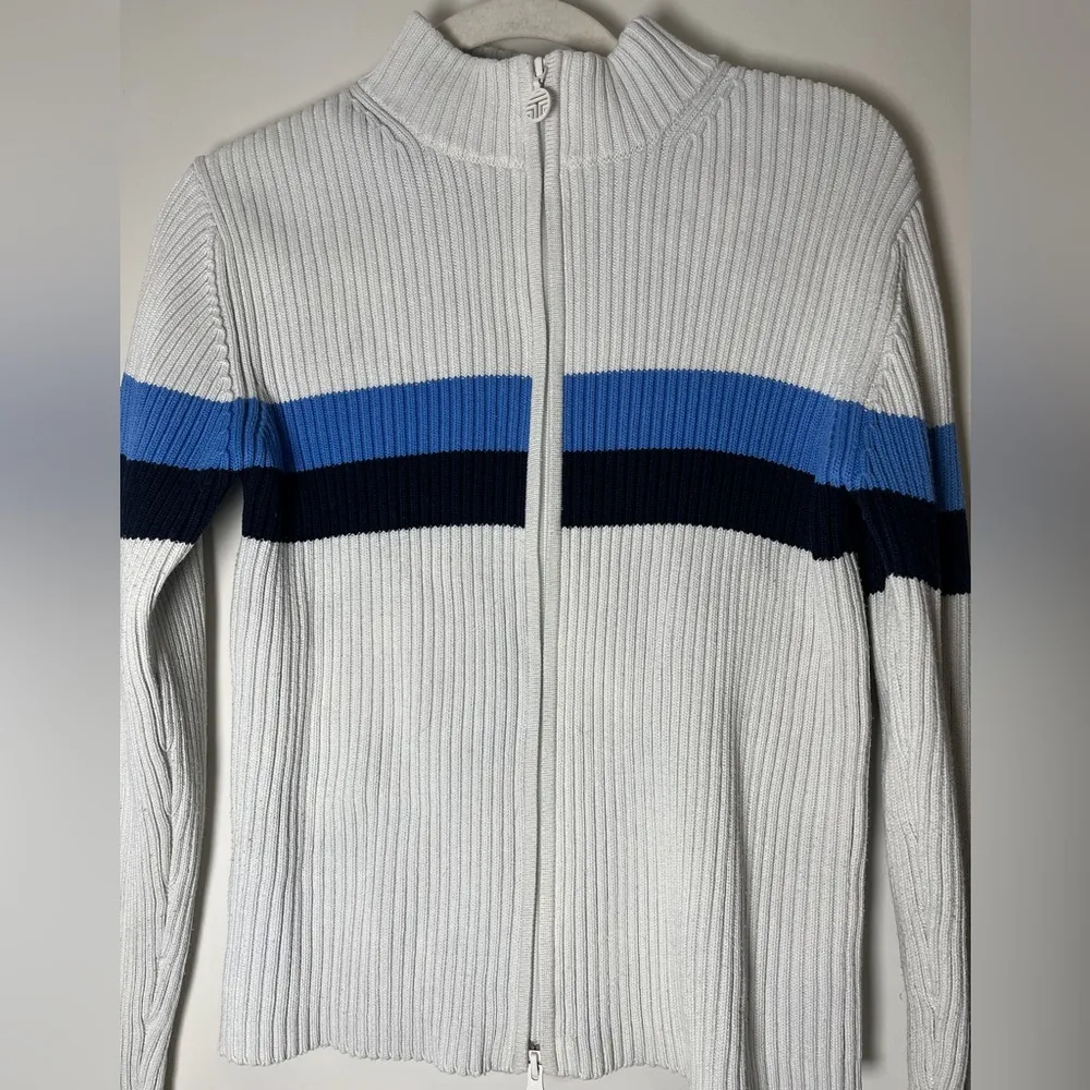 Tory Burch Sport Retro Preppy White Blue Color Blocked Cardigan Sweater Sz M Size M - Image 4