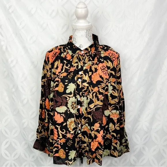 Roller Rabbit Taos Adrianna‎ Floral Woven Camp Collar Long Sleeve Top Sz S NWT - Image 2
