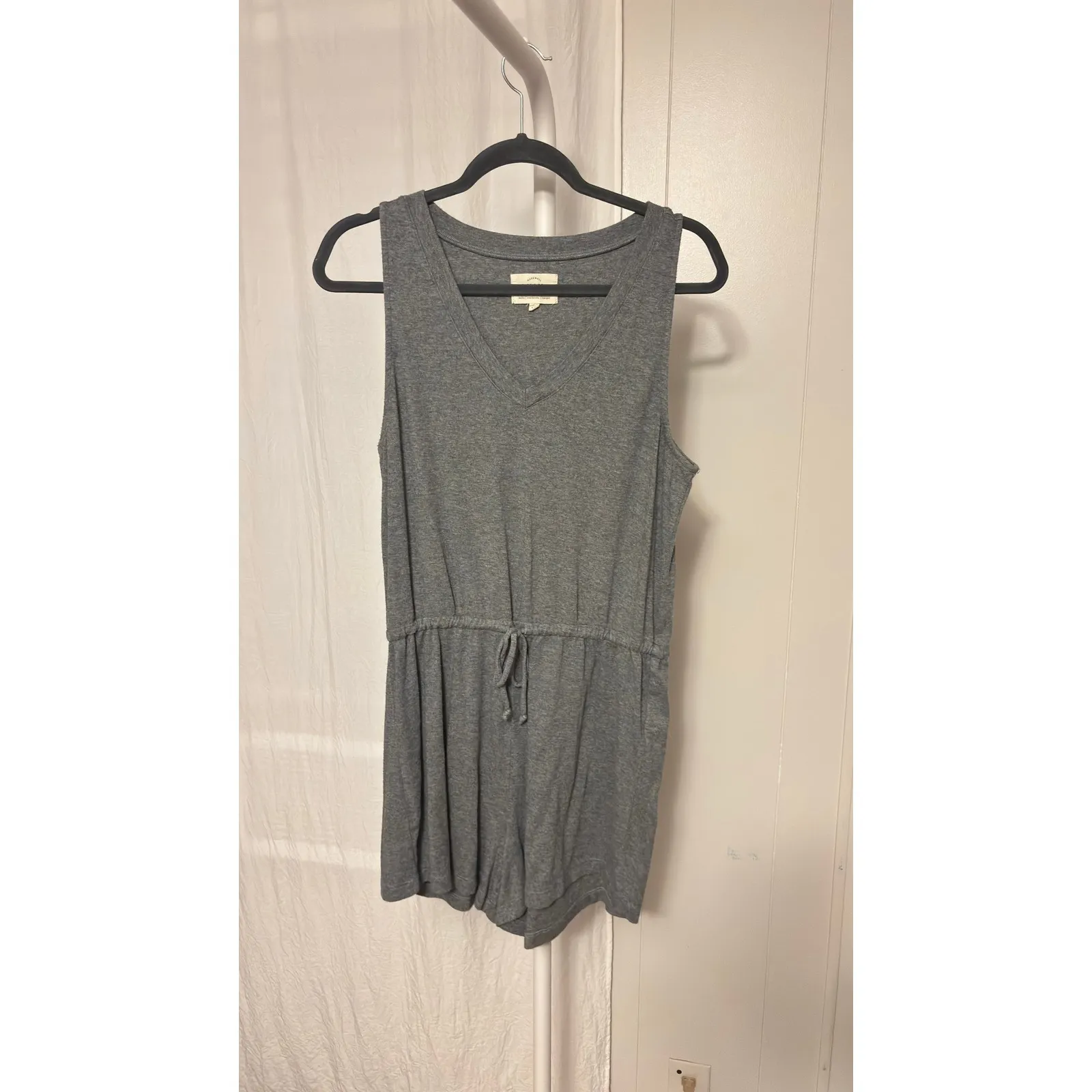 $75 Madewell MWL Cozy Knit V Neck Drawstring Waist Sleeveless Romper Gray Medium - Image 2