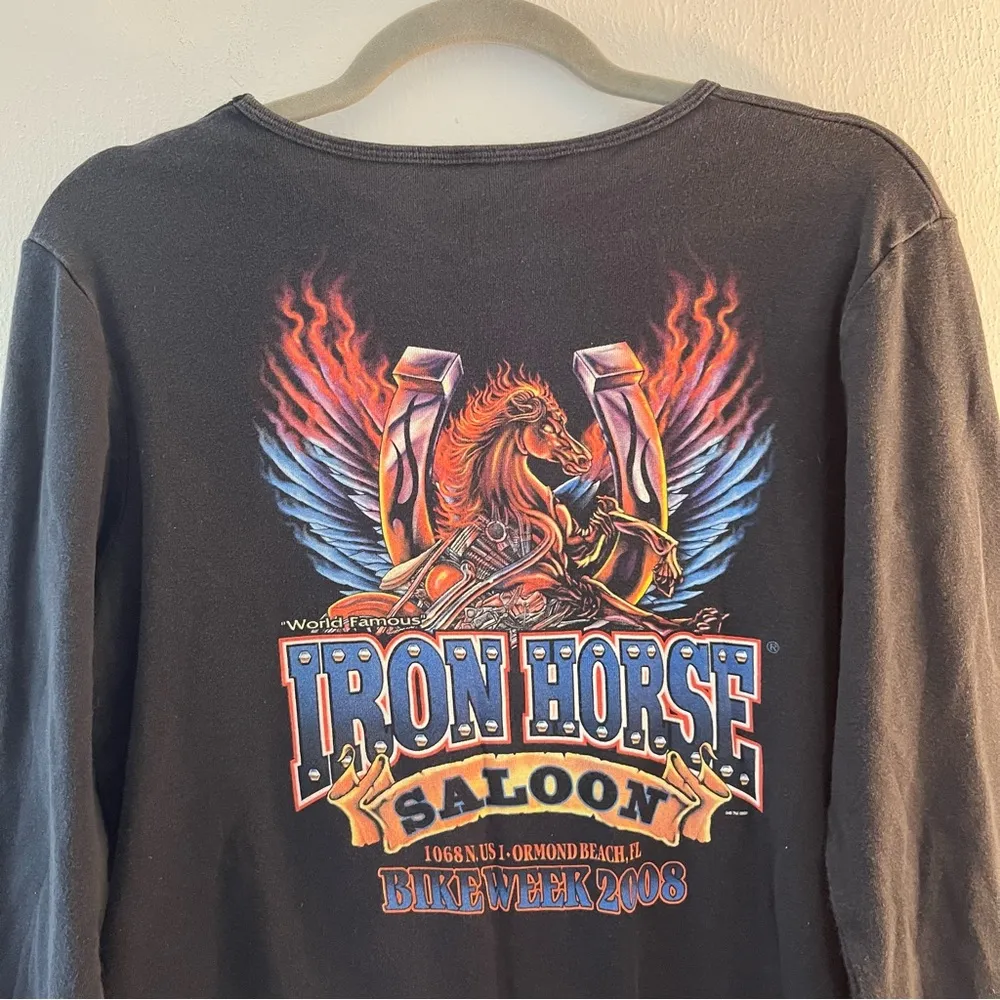Iron Horse Saloon Shirt Black Long Sleeves Tee Bike Week 2008 GUC Sz M? See Meas - Image 9
