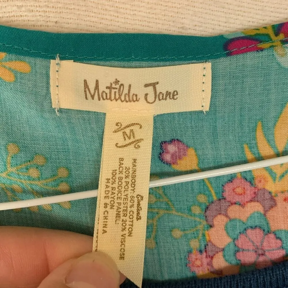 Matilda Jane women's medium blue sweater floral peekaboo long sleeve shirt twist - Image 2