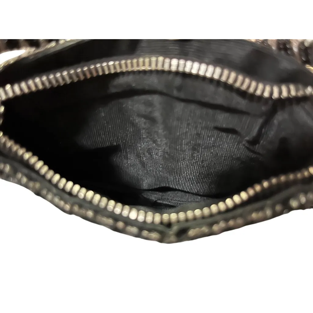 Vintage Black Beaded Evening Purse Tan/Silver Rhinestone Accents Tiny Used - Image 8