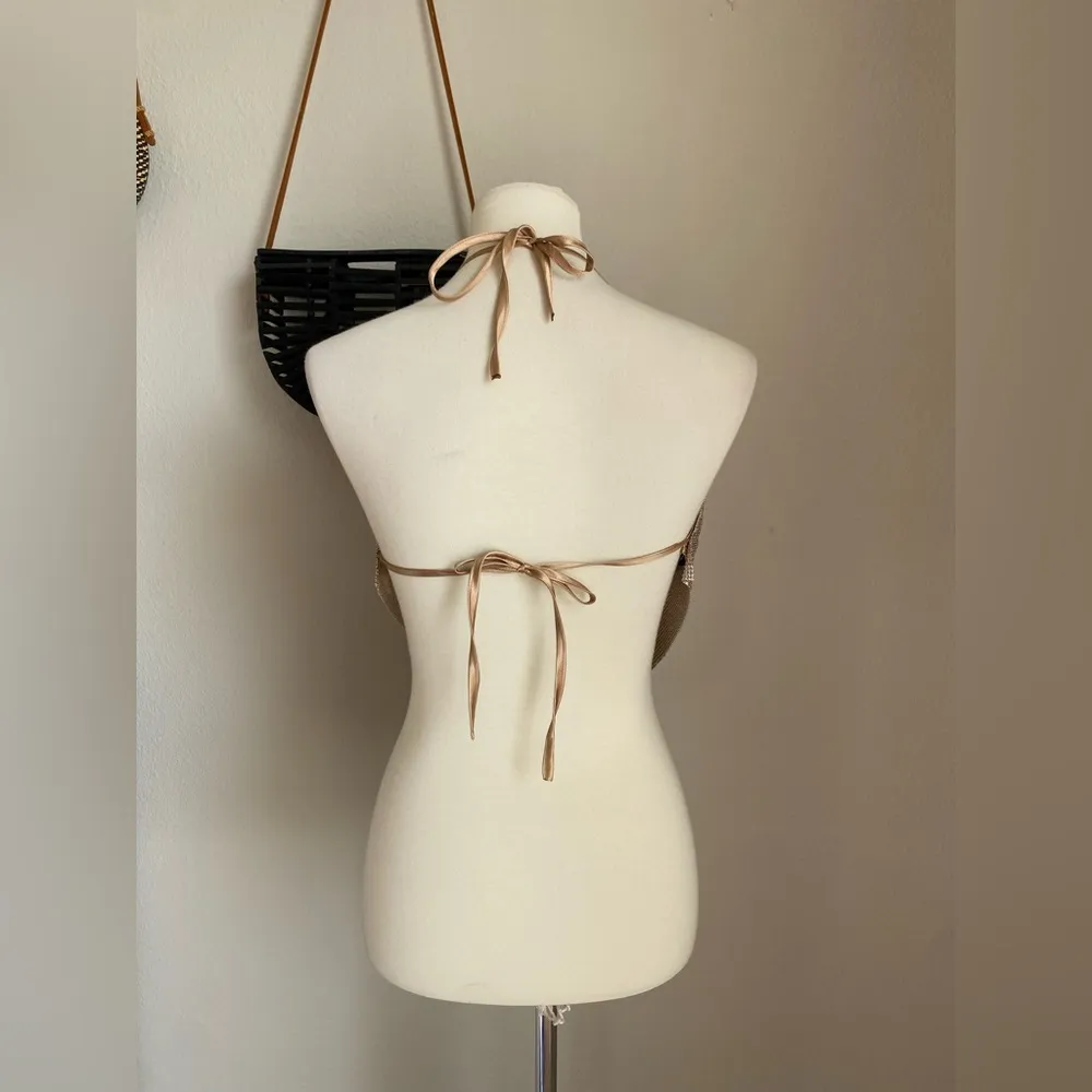 Spoon Jeans Sparkle Chainmail Tie Top, Size Medium Gold - Image 3