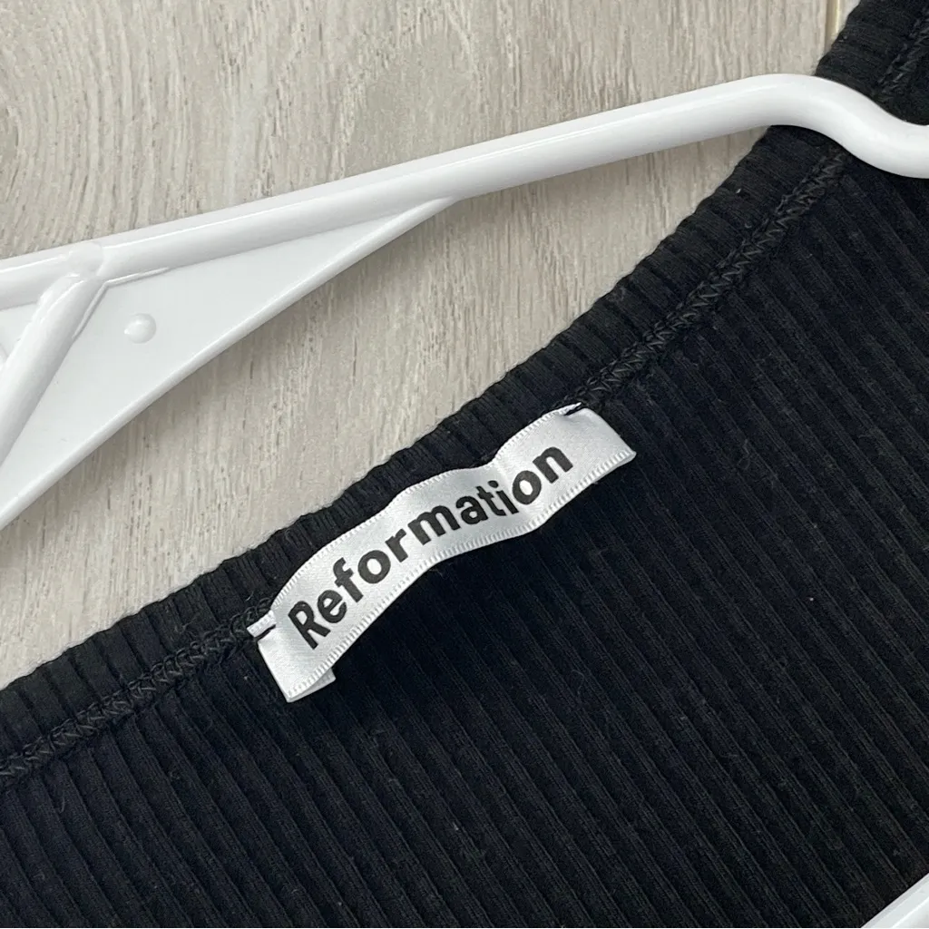 Reformation Ribbed Dress snap button tank midi womens Black medium party grunge - Image 2