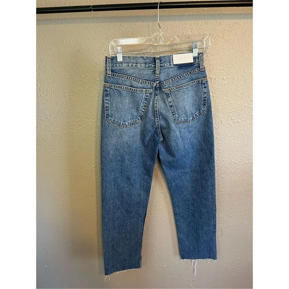 Re/Done Blue Straight Raw Hem Jeans Size 26 - Image 4