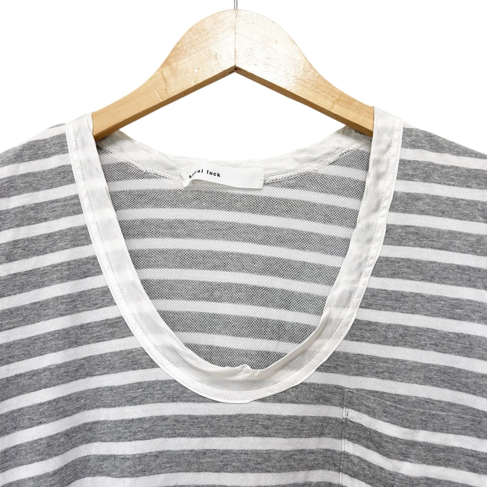 Sacai Luck Gray White Striped Short Sleeve T Shirt Sz M Size M - Image 2