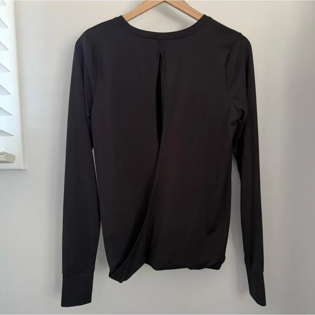 Spanx Medium Butter Wrap Open Back Long Sleeve Tee Black Lounge Active Minimal - Image 5