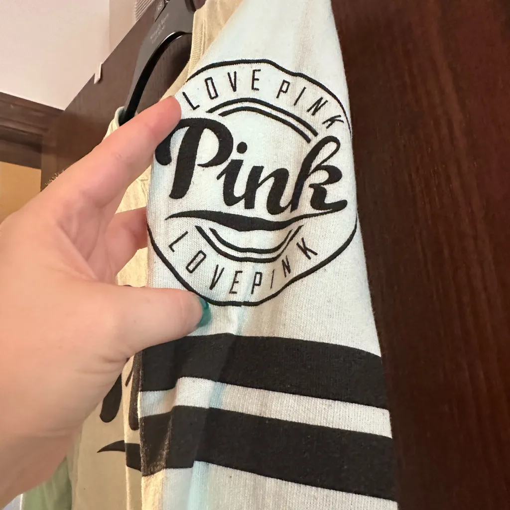 PINK Victoria's Secret Mint Sweatshirt with Black Logo - Image 2