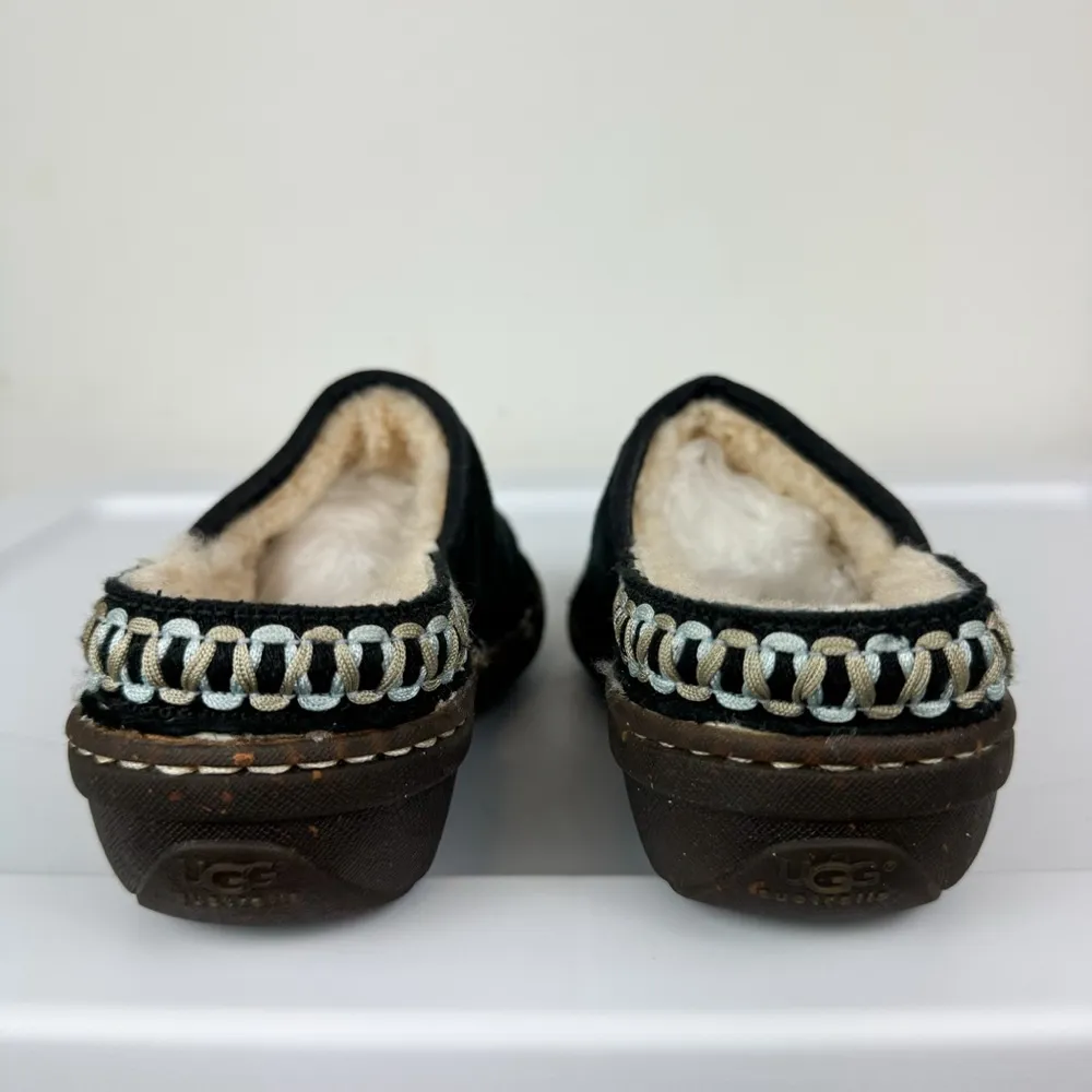 UGG Australia Black Suede Slip On Mules Clogs Sz 7 Embroidered - Image 5