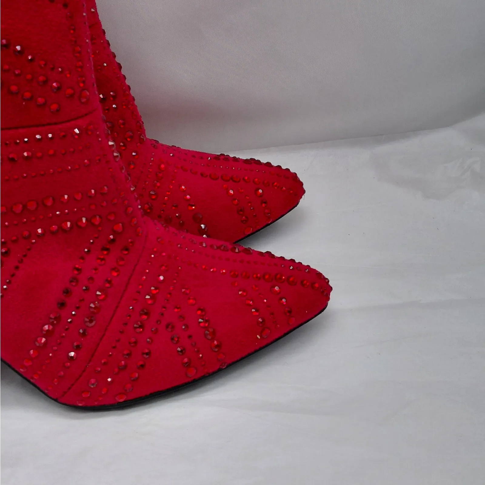 Impo Virgie Red Rhinestone Ankle Boots Women 6M Pointed Toe Heel Zip Maximalist - Image 6