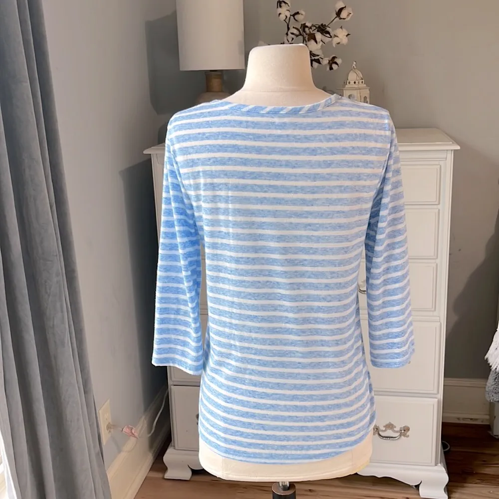 Blue White Striped Top Lightweight Comfy Shirt Loungewear Pajama Beach Womens S - Image 6