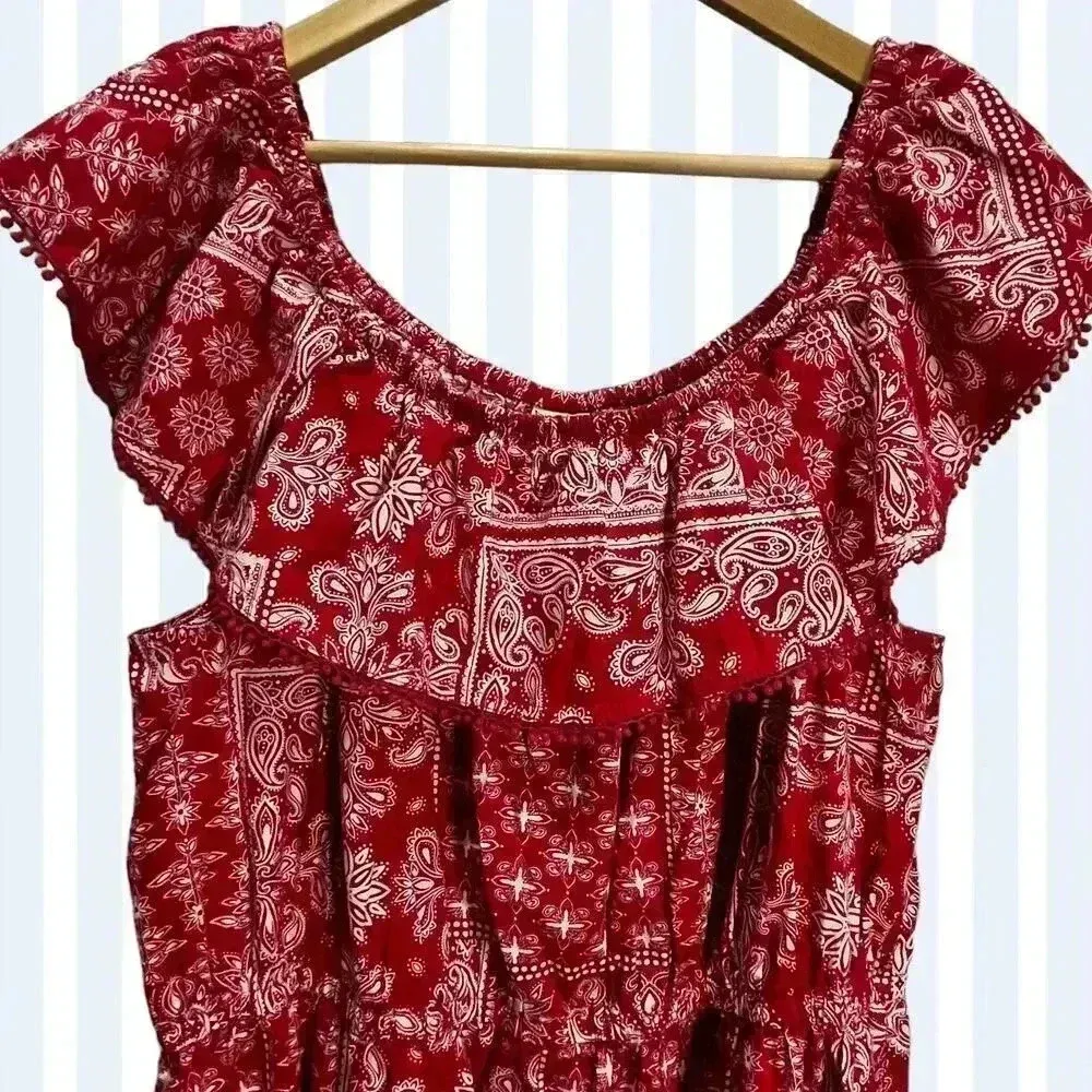 Faded Glory Women's Off Shoulder Red Paisley Dress Summer Vintage‎ Style Size 20 - Image 2