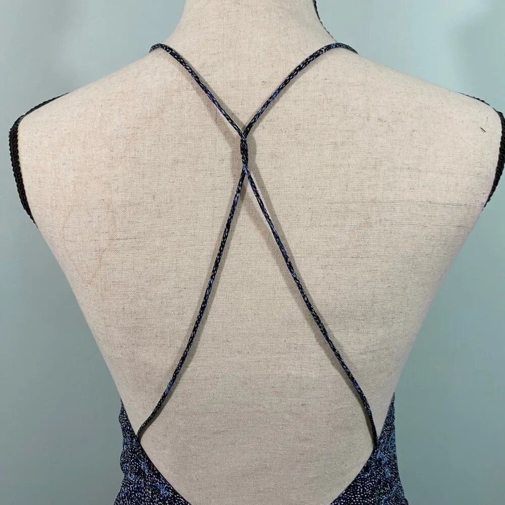 Zara Women's Blue & Black Graphics V-neck Tank Babydoll Dress Size M #6895/275 - Image 4