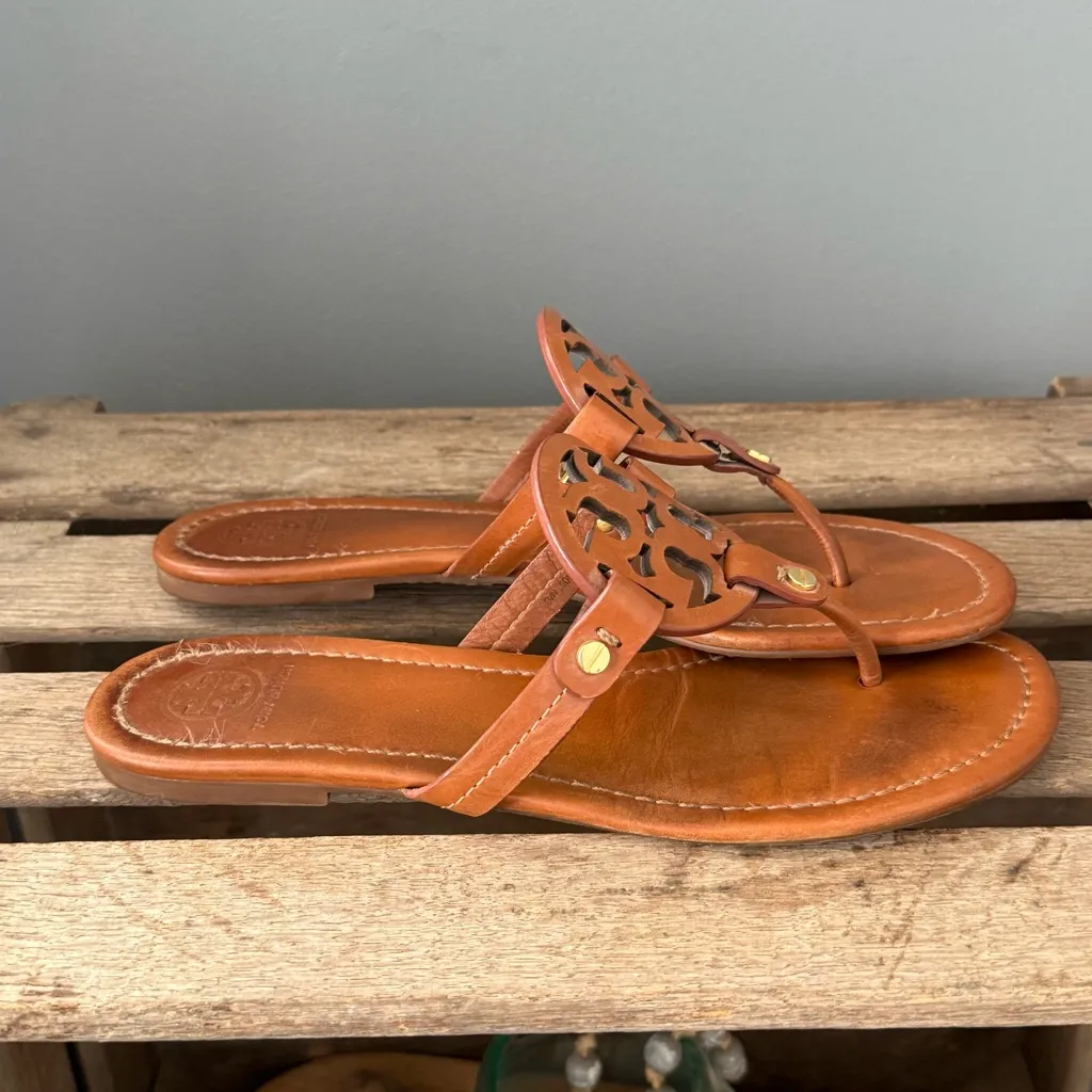 Tory Burch Miller Sandals Camel Size 8 A30 - Image 6