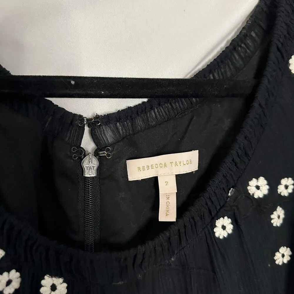 Rebecca Taylor Alessandra Floral-Embroidered Dress Black Size 2 - Image 4