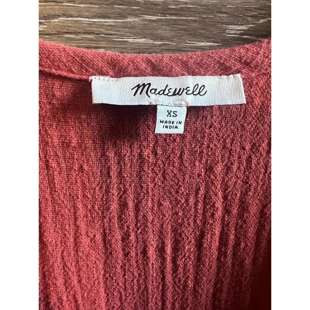 Madewell Dress Maxi Long Size XS Orange Fall V Neck Boho Ballon Sleeves - Image 4