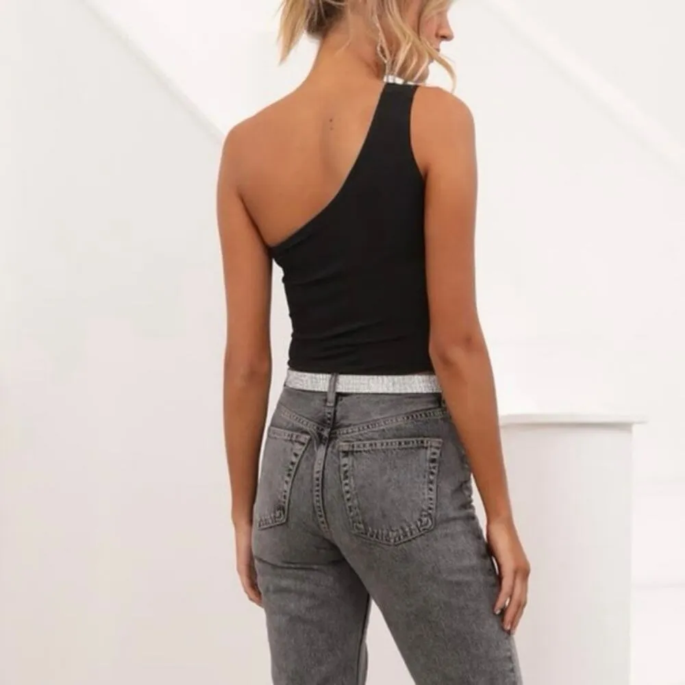 Lucy in the Sky New Cutout One Shoulder Bodysuit Black Small - Image 6