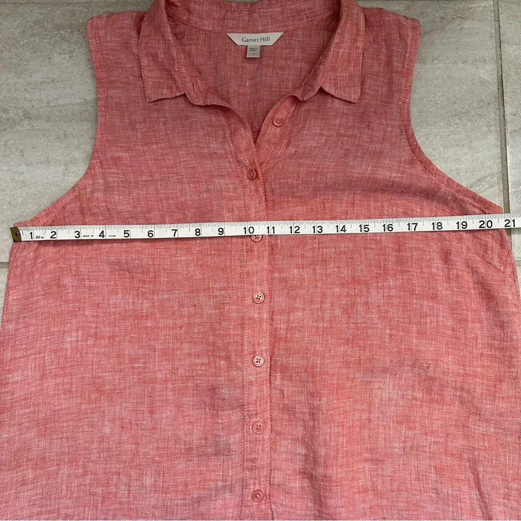 Garnet Hill 100% Linen Button Down Sleeveless Blouse Size 14 Sunset Pink - Image 9