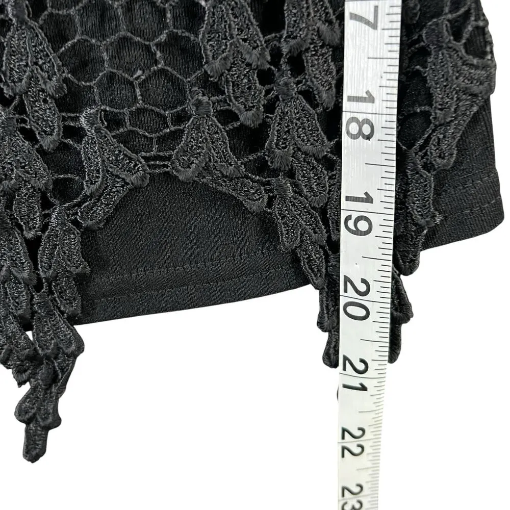 Y2K 90s Crop Top L Black Crochet Lace Goth Vamp Coquette ALT Vampire Diaries Size L - Image 11