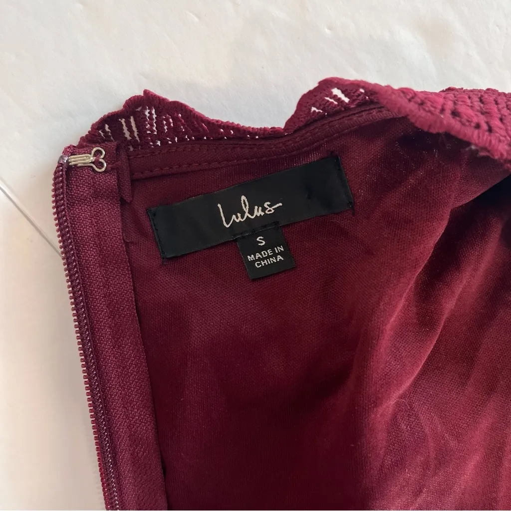 Lulus Angel in‎ Disguise Burgundy Lace Chiffon Flare Skater Dress SMALL - Image 10