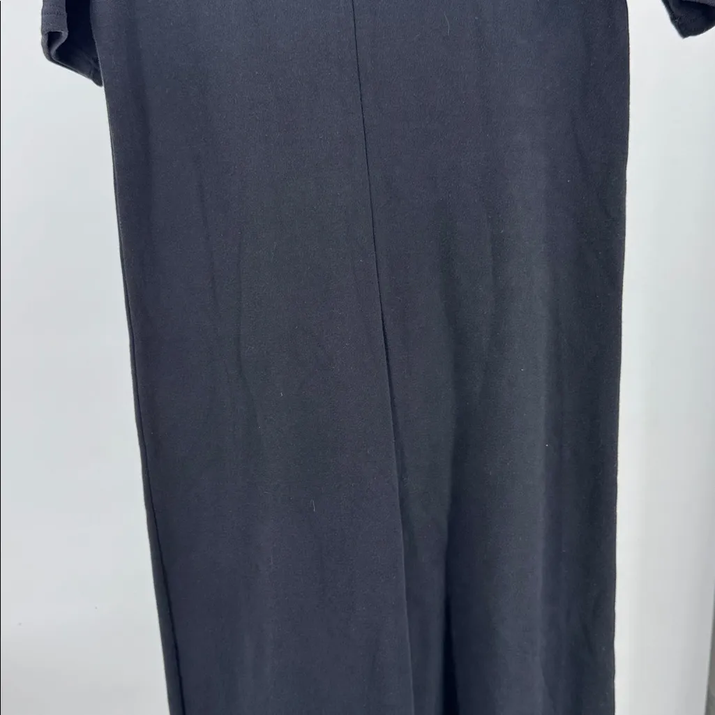 Coldwater Creek Black Maxi Dress embroidered Gold Cat Design L knit stretch - Image 10