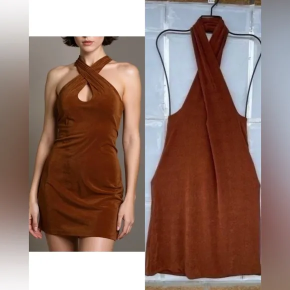 With Jéan Lena Halter Wrap Mini Dress - Chocolate Brown, NWT Medium - Image 3