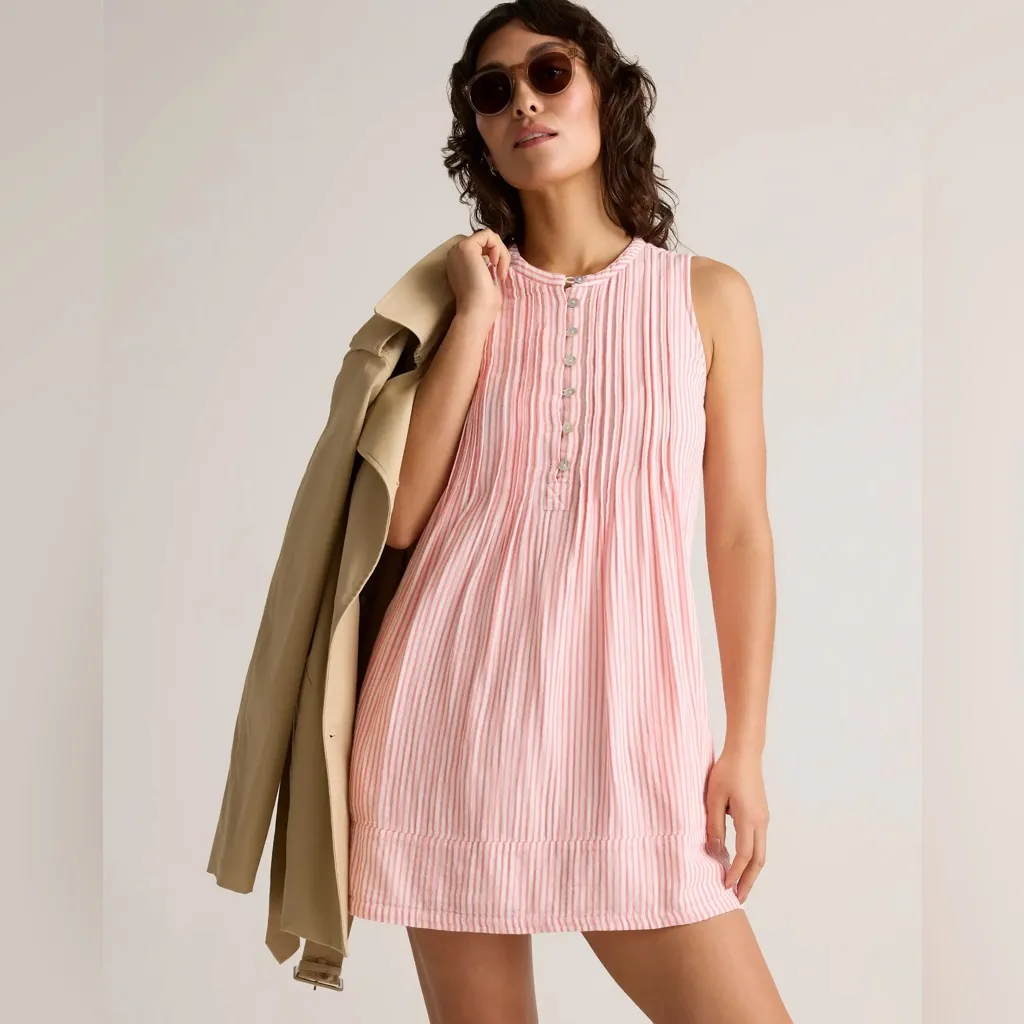 NWT Quince 100% Organic Cotton Gauze Sleeveless Swing Dress Stripe Coral Sz S - Image 4