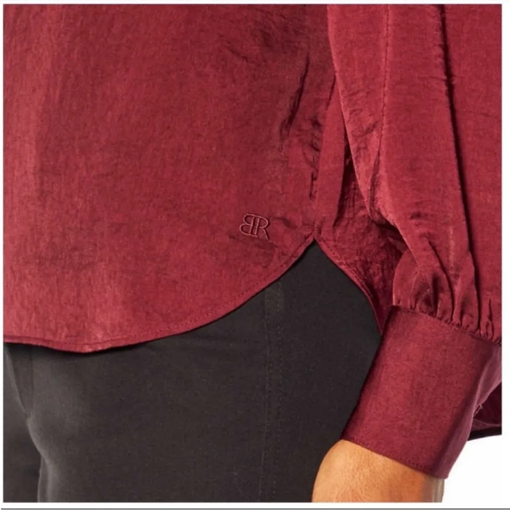 Banana Republic Burgundy Red Women's Satin Pullover Blouse Collar Large NWOT - Image 3
