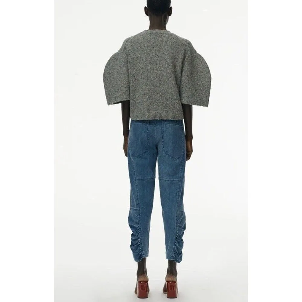 Tibi Jeans Size 6 Vintage Stone Slouchy Rouched Blue Cropped Denim Pants Women’s - Image 2