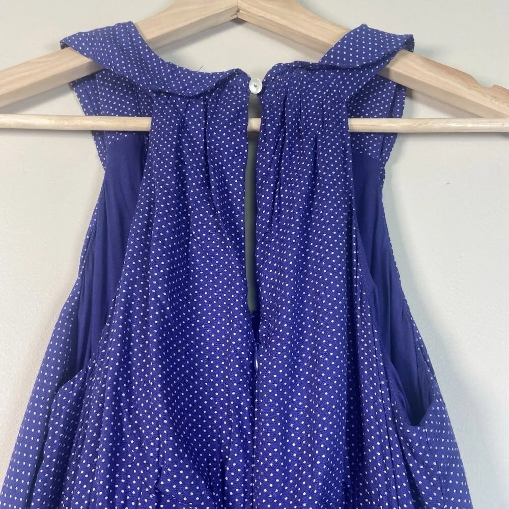 Anthropologie Maeve Justine Blue‎ Polka Dot Wide Leg Jumpsuit Size 0P Preppy - Image 7