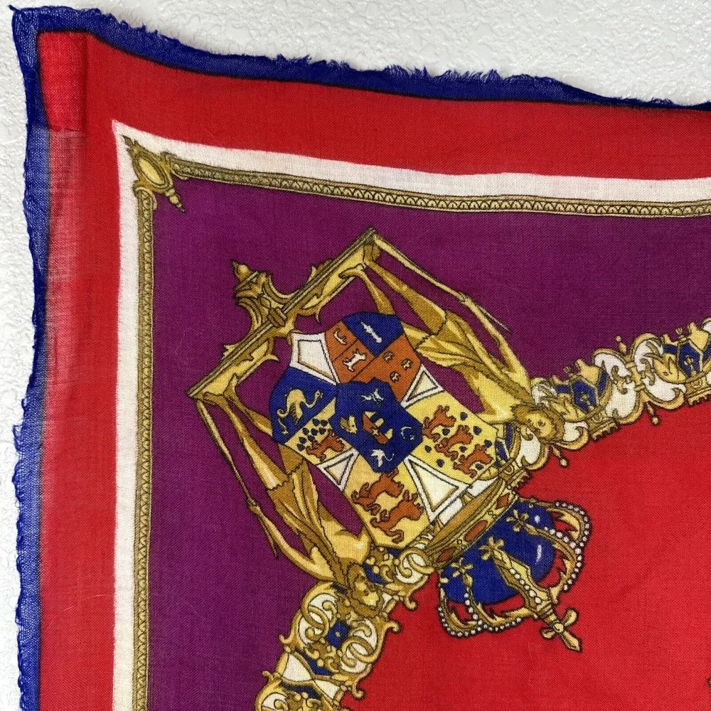 Oscar de la Renta Wool Challis Square Scarf Les Grands Orders Crown Crest Cross - Image 2