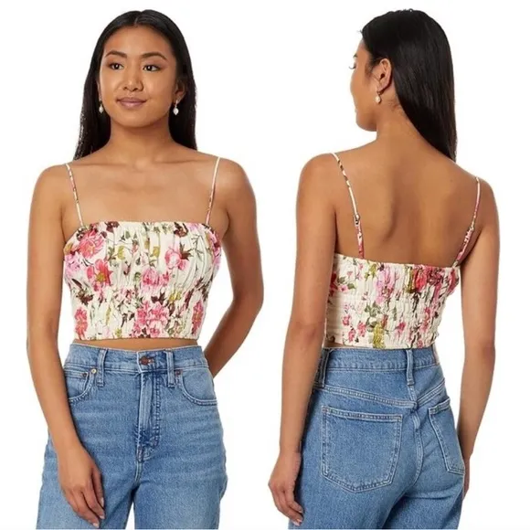 Abercrombie & Fitch Scrunchie Cami Top Size Small Pink Floral Linen Blend - Image 2