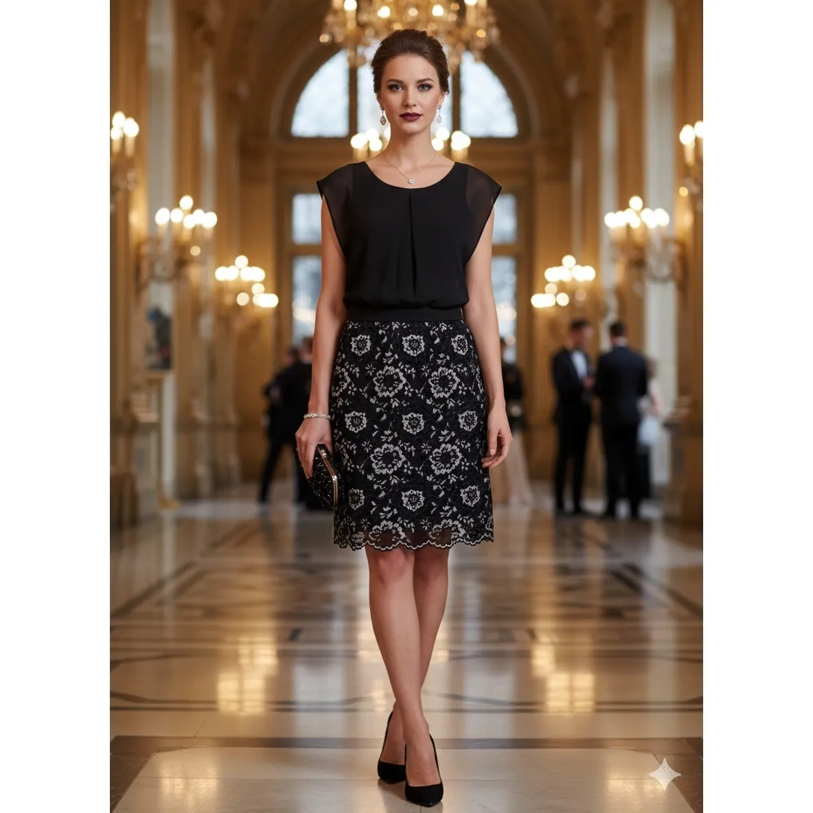 Candies Black Lace Overlay Dress with Sheer Cap Sleeves and Tie Waist Size S - Image 12