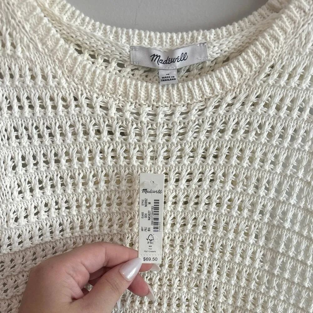 NWT Madewell Crochet-Knit Crewneck Sweater Tank In Bright Ivory Size Medium - Image 5