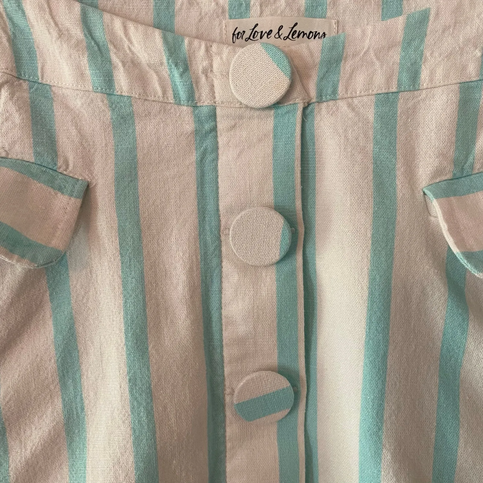 For Love and Lemons Janelle Blue White Striped Linen Mini Skirt Women size Large - Image 3