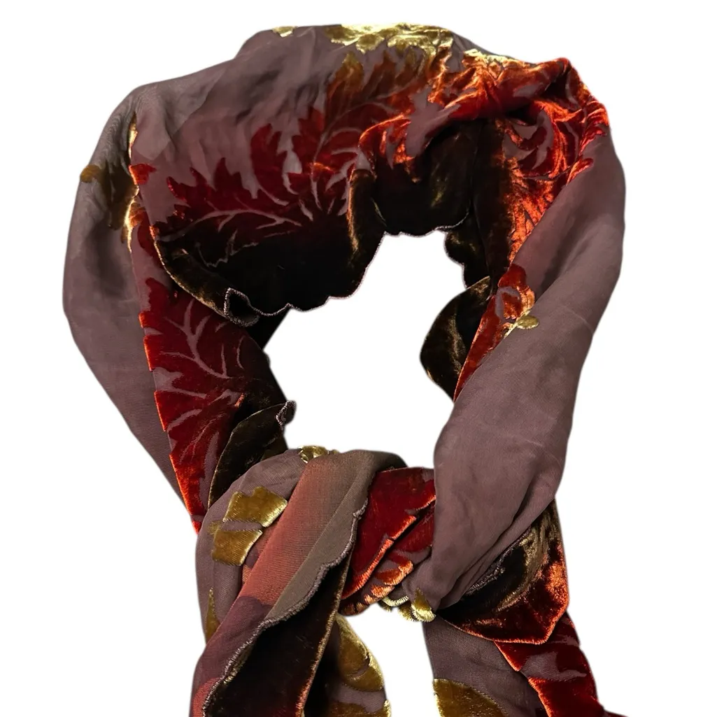 Vintage Velvet Burnout Scarf Shawl Head Wrap Forest Fairy Grunge Whimsy Brown - Image 4