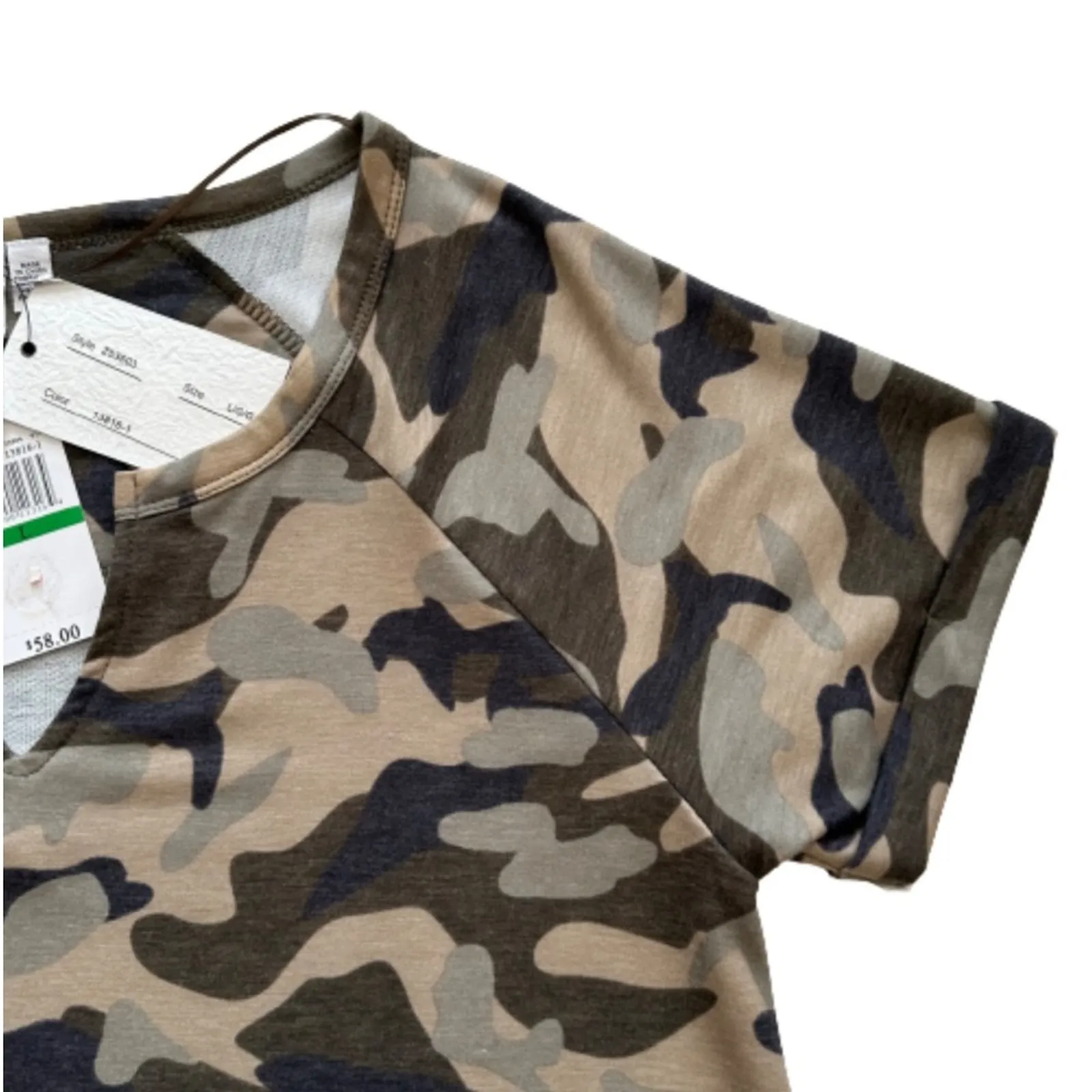 Cable & Gauge Dress Camo V-Neck Short Sleeve Casual A-Line Dress Large NEW - Image 9