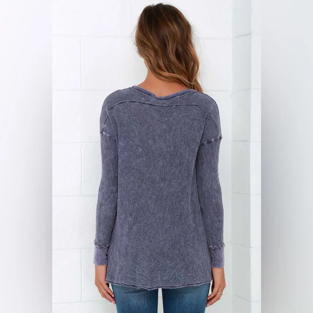 Project Social T Thermal Henley Long Sleeve Top – Women’s Small - Washed Blue - Image 4