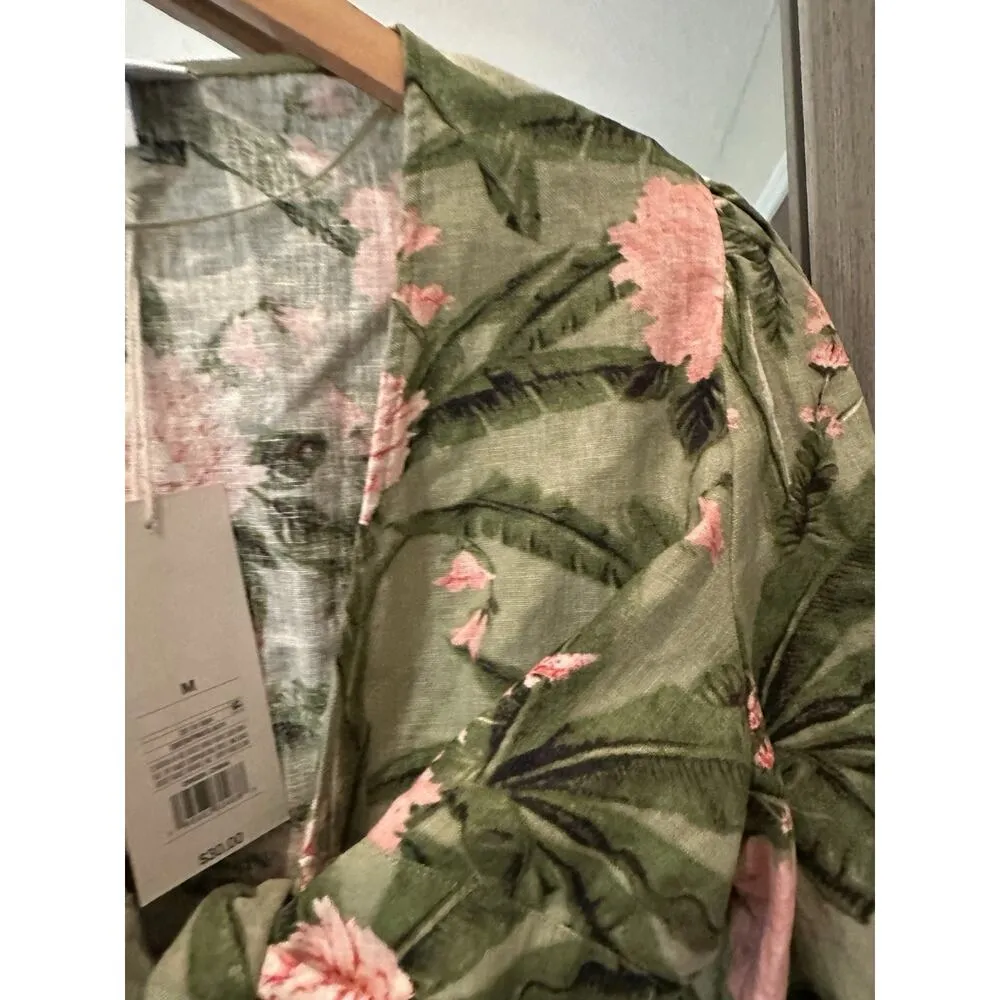 NWT Agua Bendita x Target Peony Floral Wrap Top Linen Blend Green Pink Size M!!‎ - Image 6