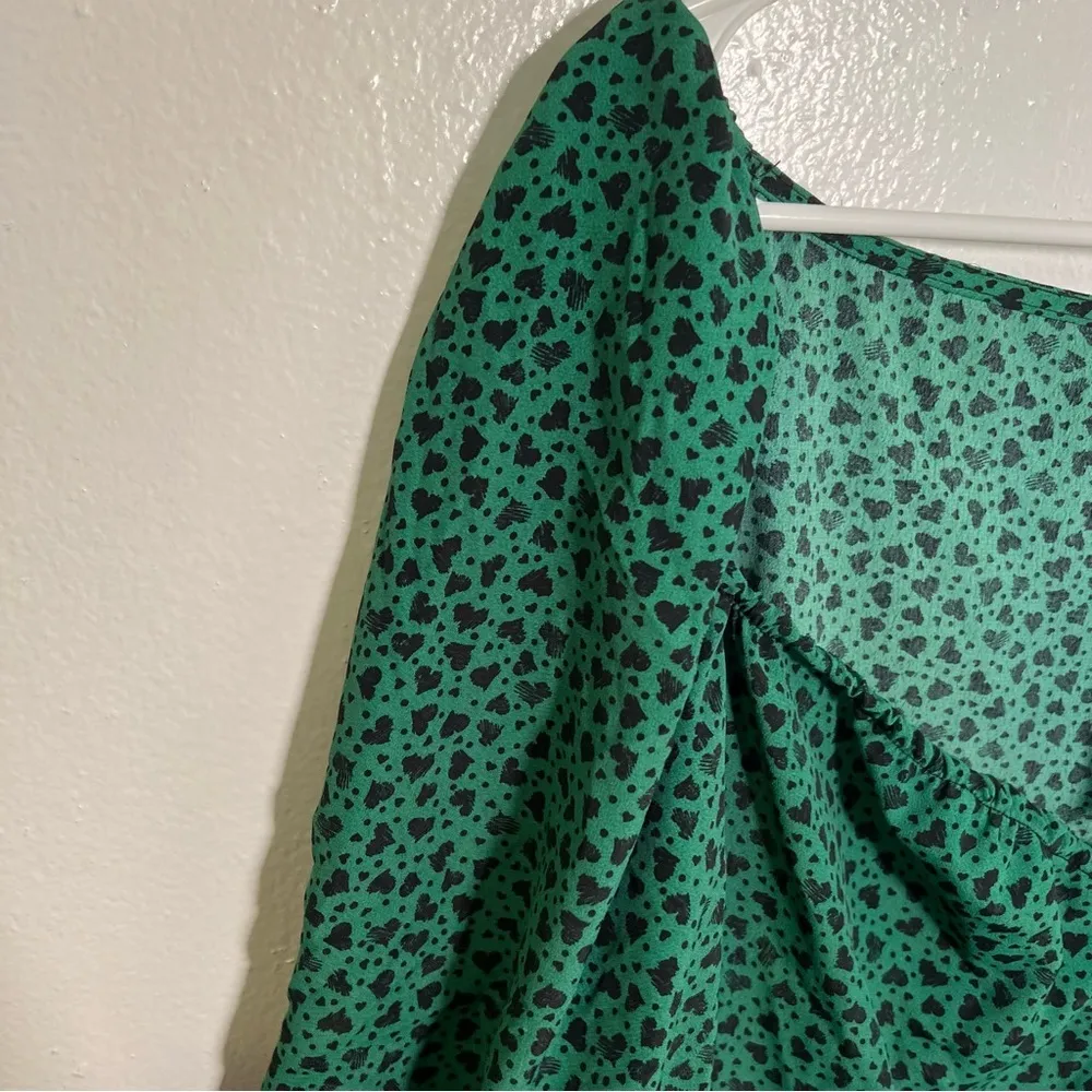 Topshop Heart Print Tea Blouse Mid Green - Image 8